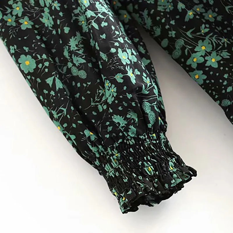 Women Elegant Floral Print Dresses Vintage Ruffled