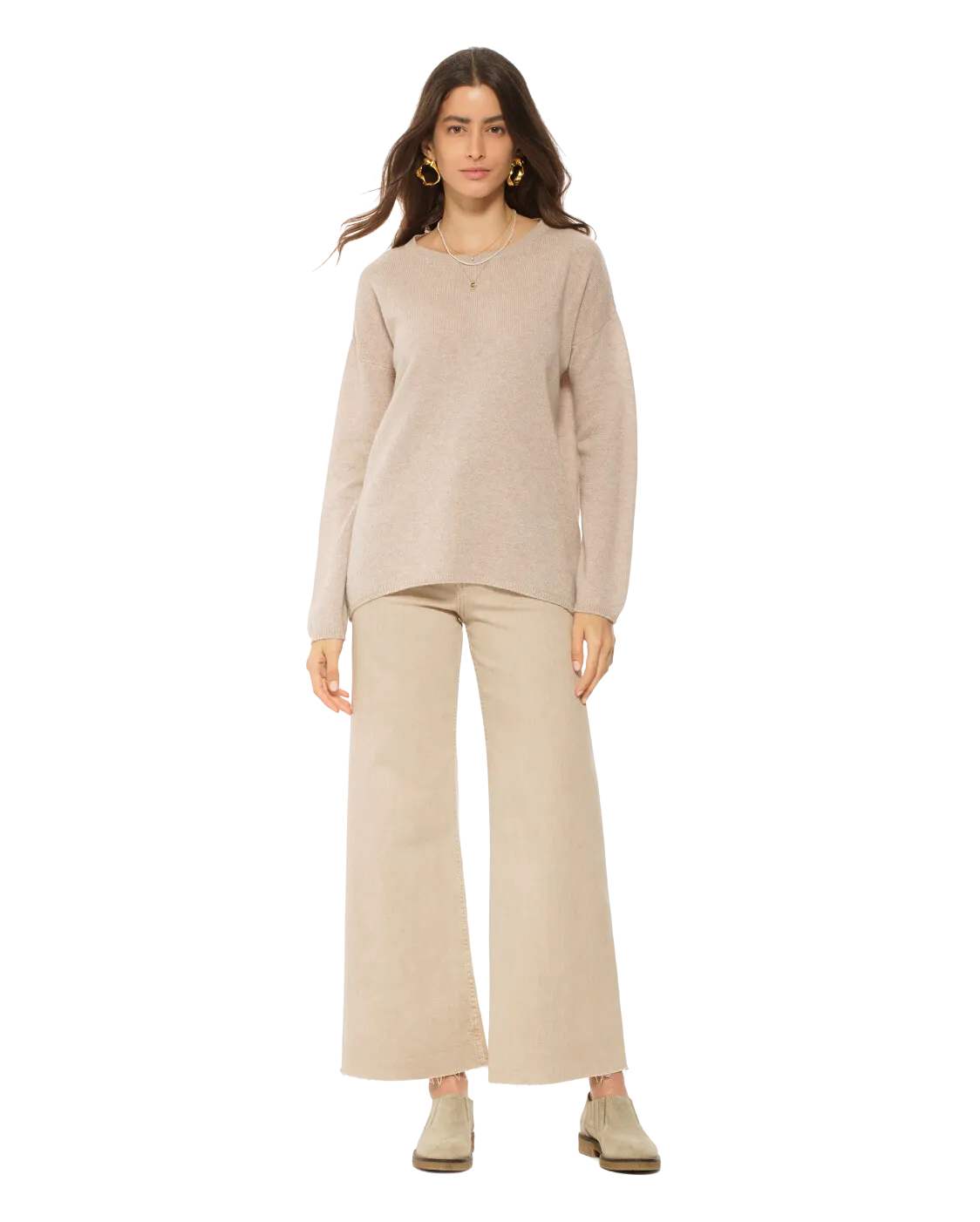 Women's Oversized Cashmere Boatneck Sweater Brown