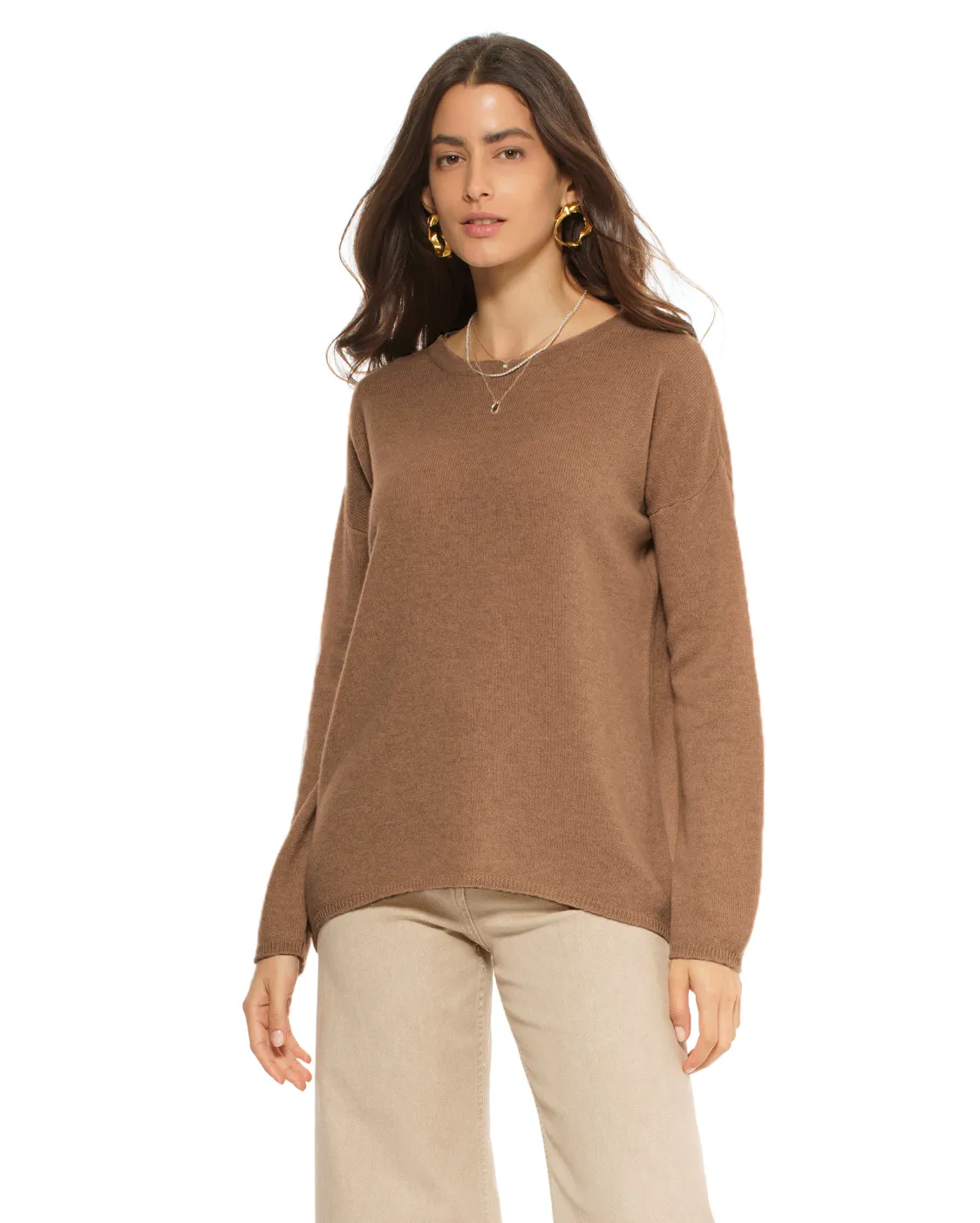 Women's Oversized Cashmere Boatneck Sweater Brown