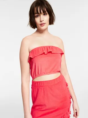 Women's Ruffled Cropped Tube Top,Coral