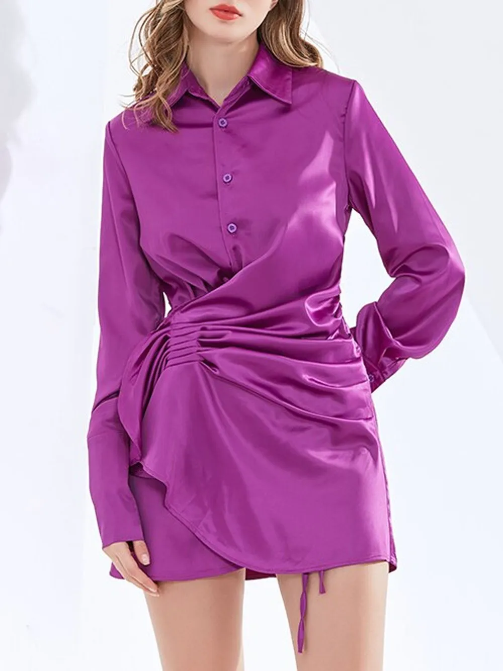 YVE Ruched Shirt Mini Dress