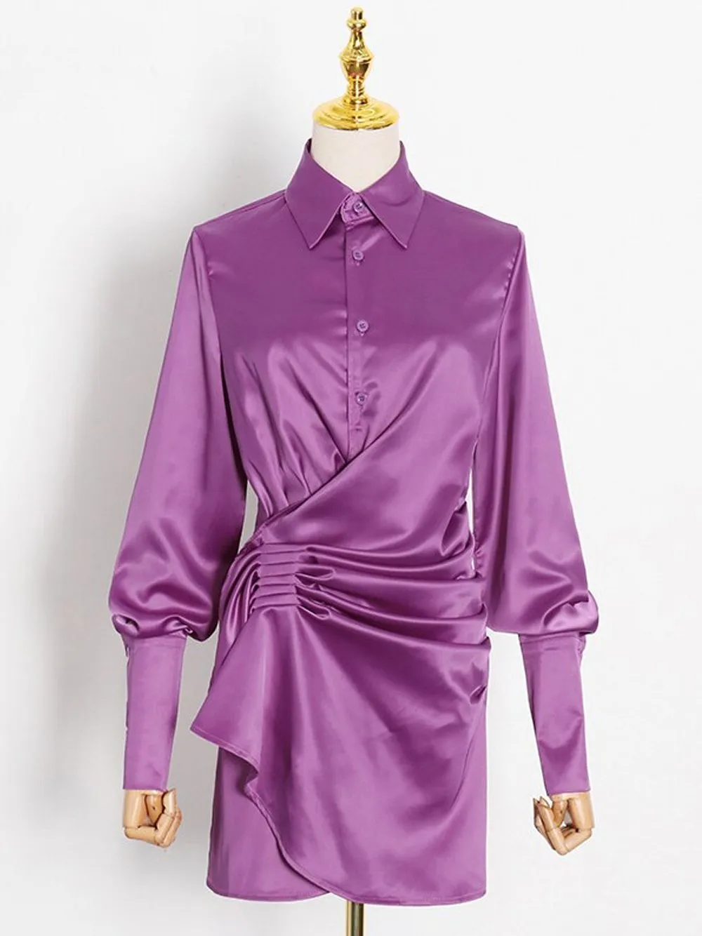 YVE Ruched Shirt Mini Dress